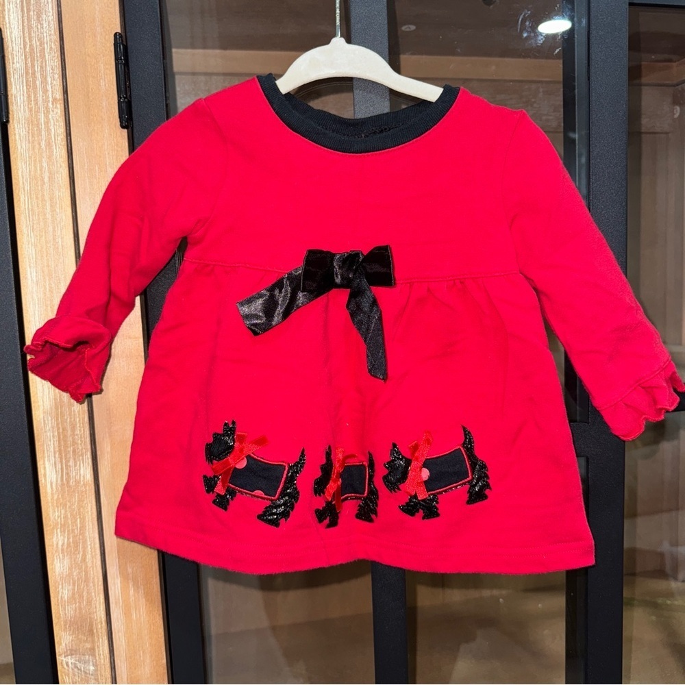 Vintage 90s Flapdoodles dress embroidered applique scottish terrier scottie baby